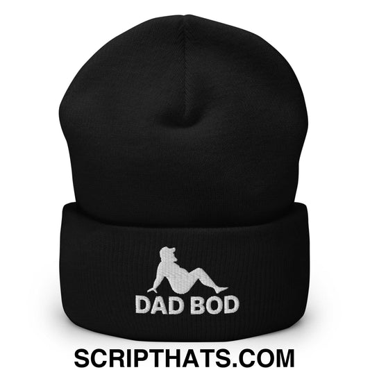 Dad Bod Mud Flap Silhouette Embroidered Knit Cuffed Beanie Black