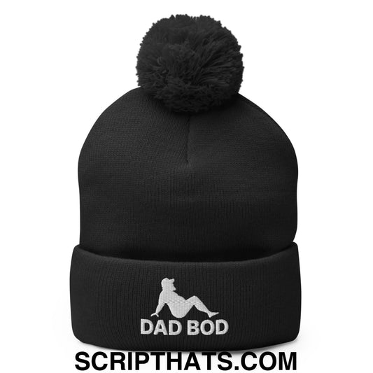 Dad Bod Mud Flap Silhouette Embroidered Knit Pom Pom Beanie Black