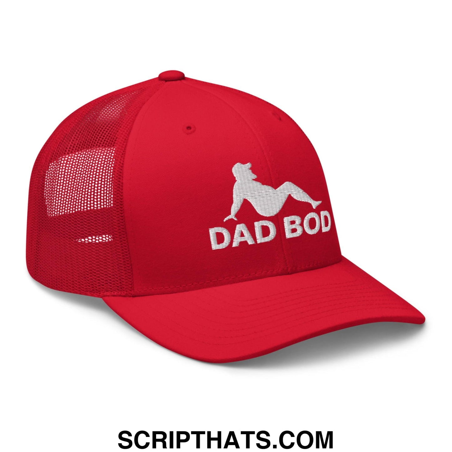 Dad Bod Mud Flap Silhouette Embroidered Mesh Trucker Hat Red