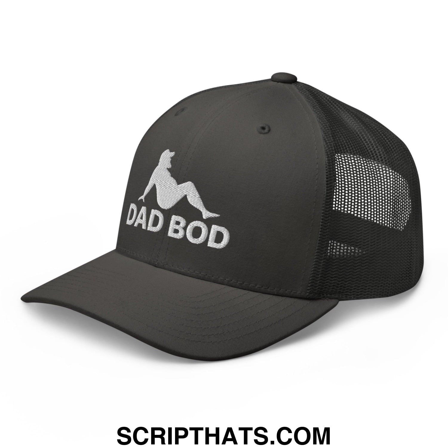 Dad Bod Mud Flap Silhouette Embroidered Mesh Trucker Hat Charcoal