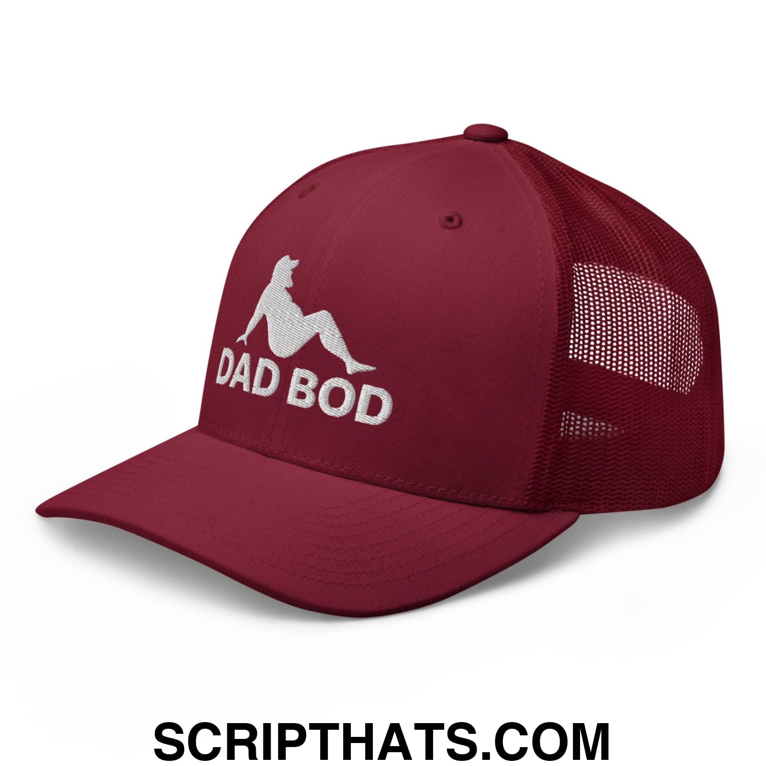 Dad Bod Mud Flap Silhouette Embroidered Mesh Trucker Hat Cranberry