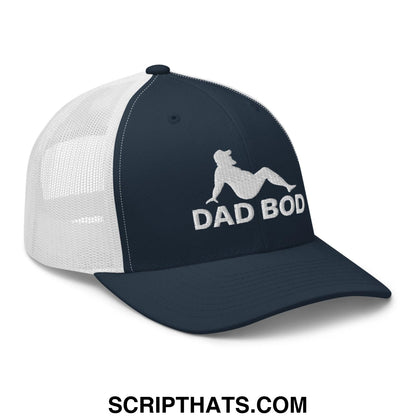 Dad Bod Mud Flap Silhouette Embroidered Mesh Trucker Hat Navy White