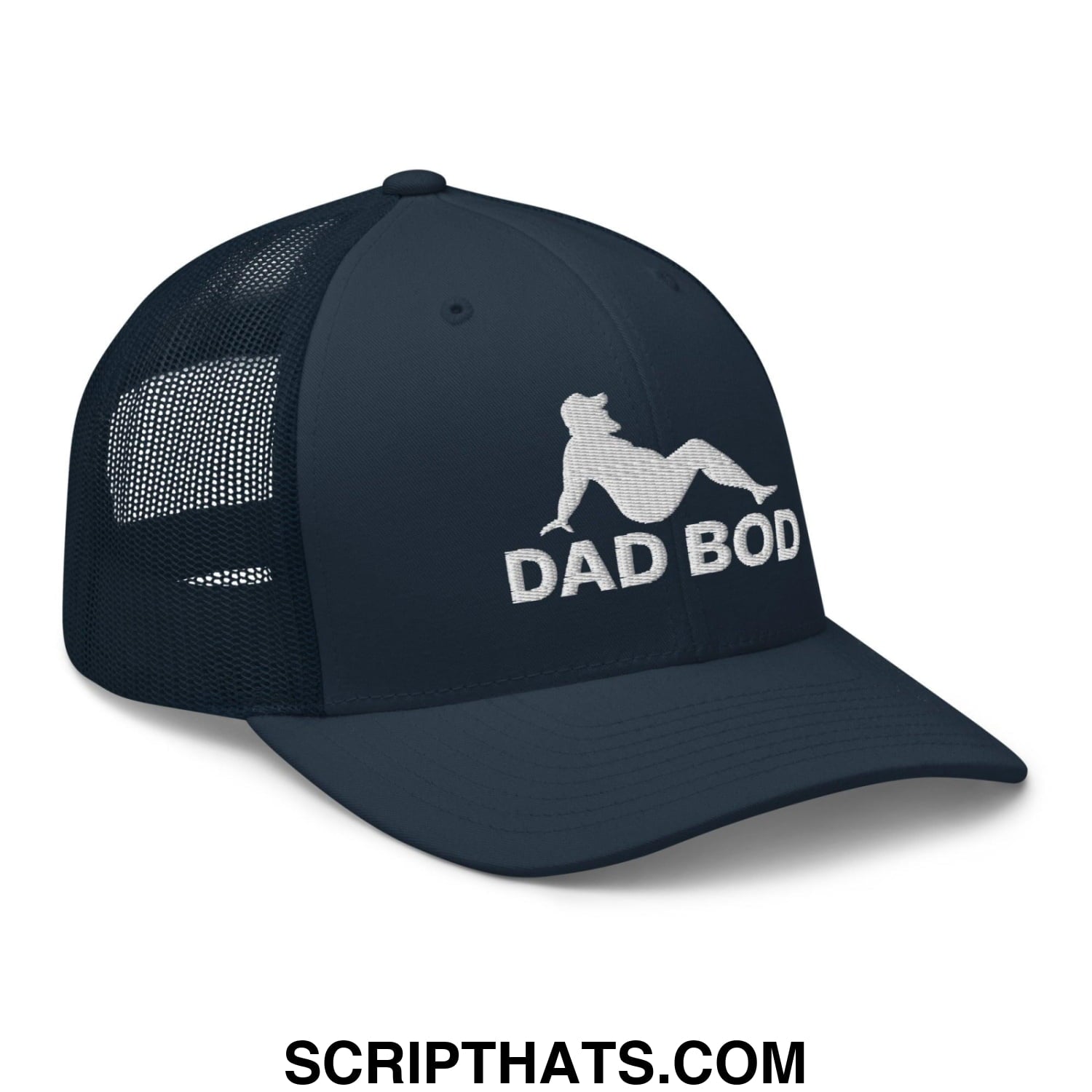 Dad Bod Mud Flap Silhouette Embroidered Mesh Trucker Hat Navy
