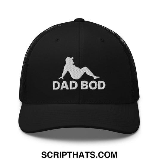 Dad Bod Mud Flap Silhouette Embroidered Mesh Trucker Hat Black
