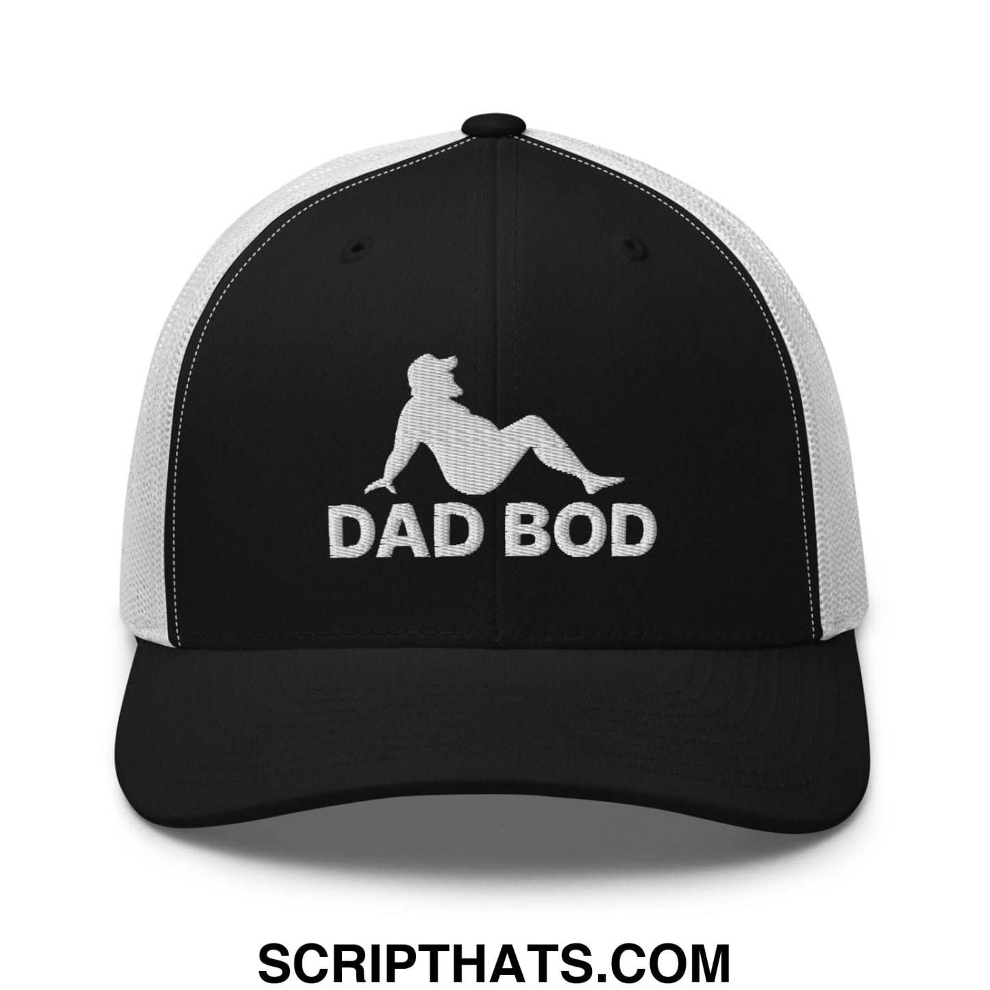 Dad Bod Mud Flap Silhouette Embroidered Mesh Trucker Hat Black White