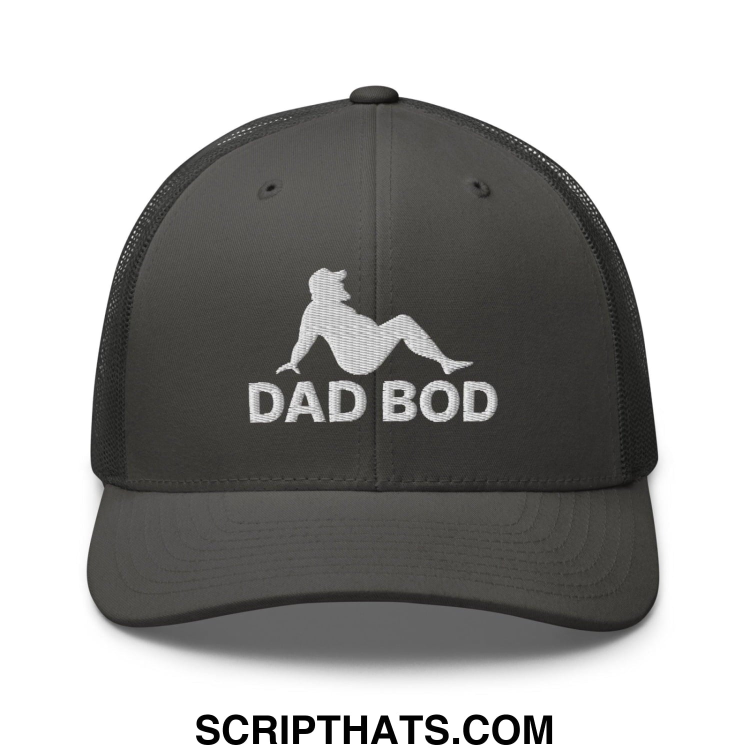 Dad Bod Mud Flap Silhouette Embroidered Mesh Trucker Hat Charcoal