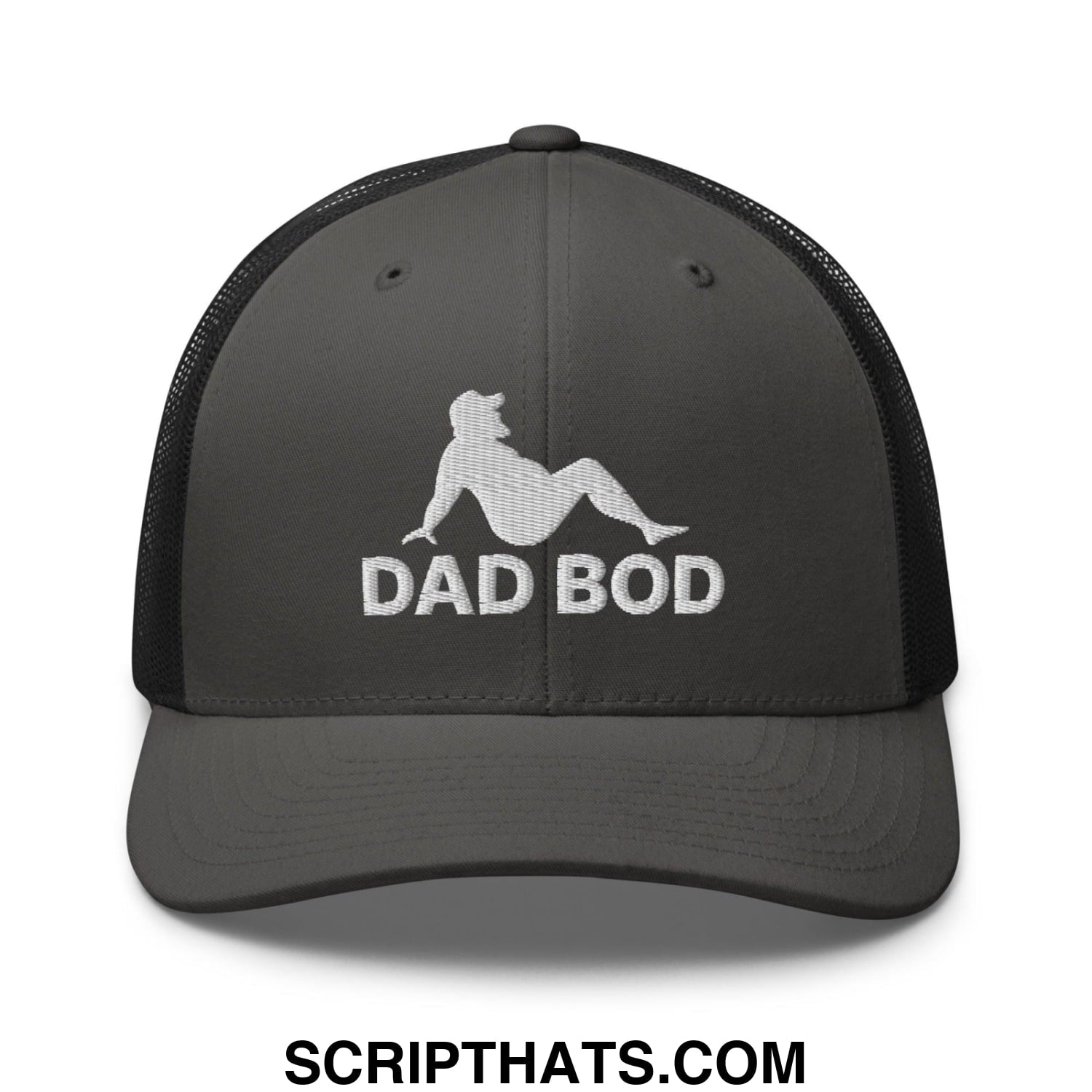 Dad Bod Mud Flap Silhouette Embroidered Mesh Trucker Hat Charcoal Black