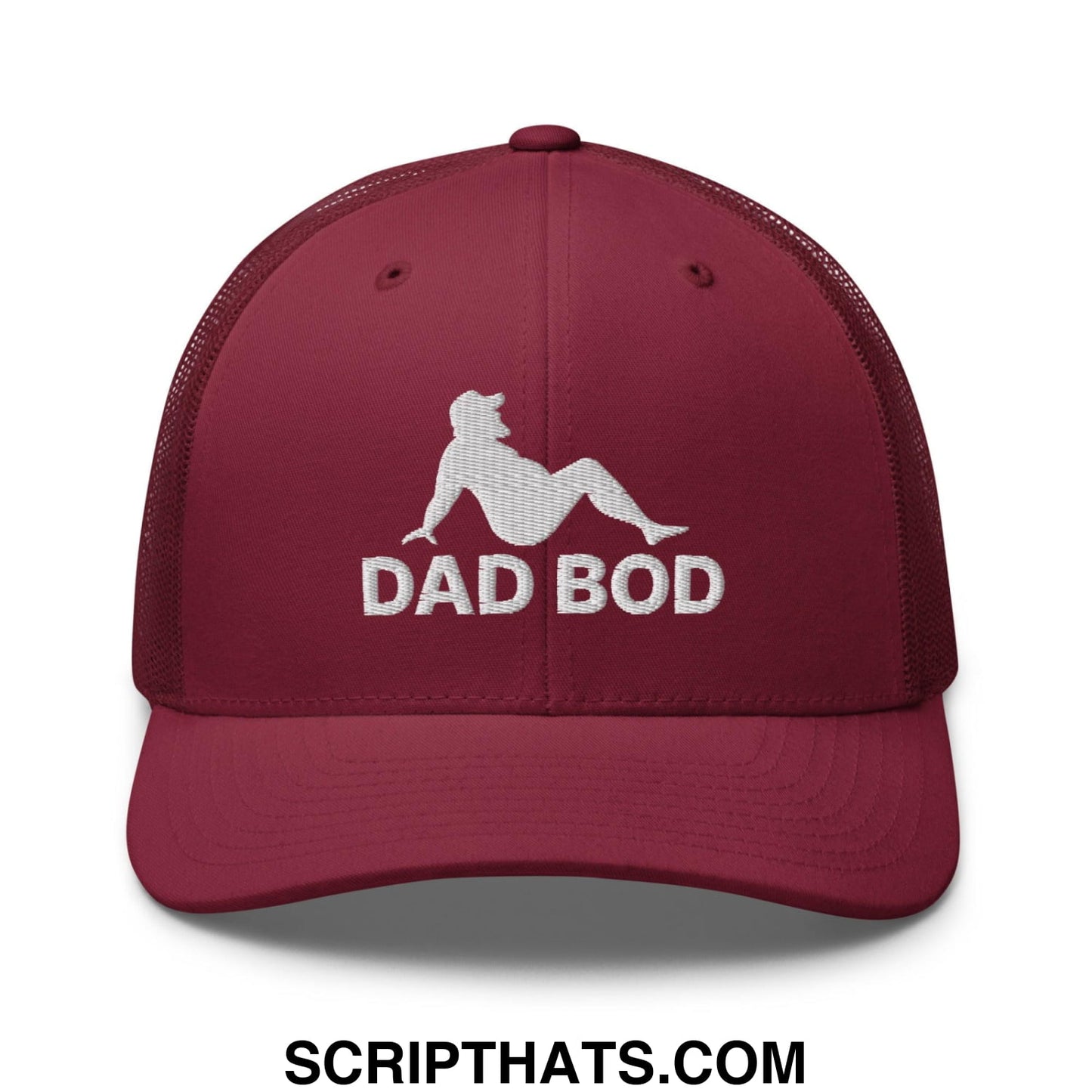 Dad Bod Mud Flap Silhouette Embroidered Mesh Trucker Hat Cranberry