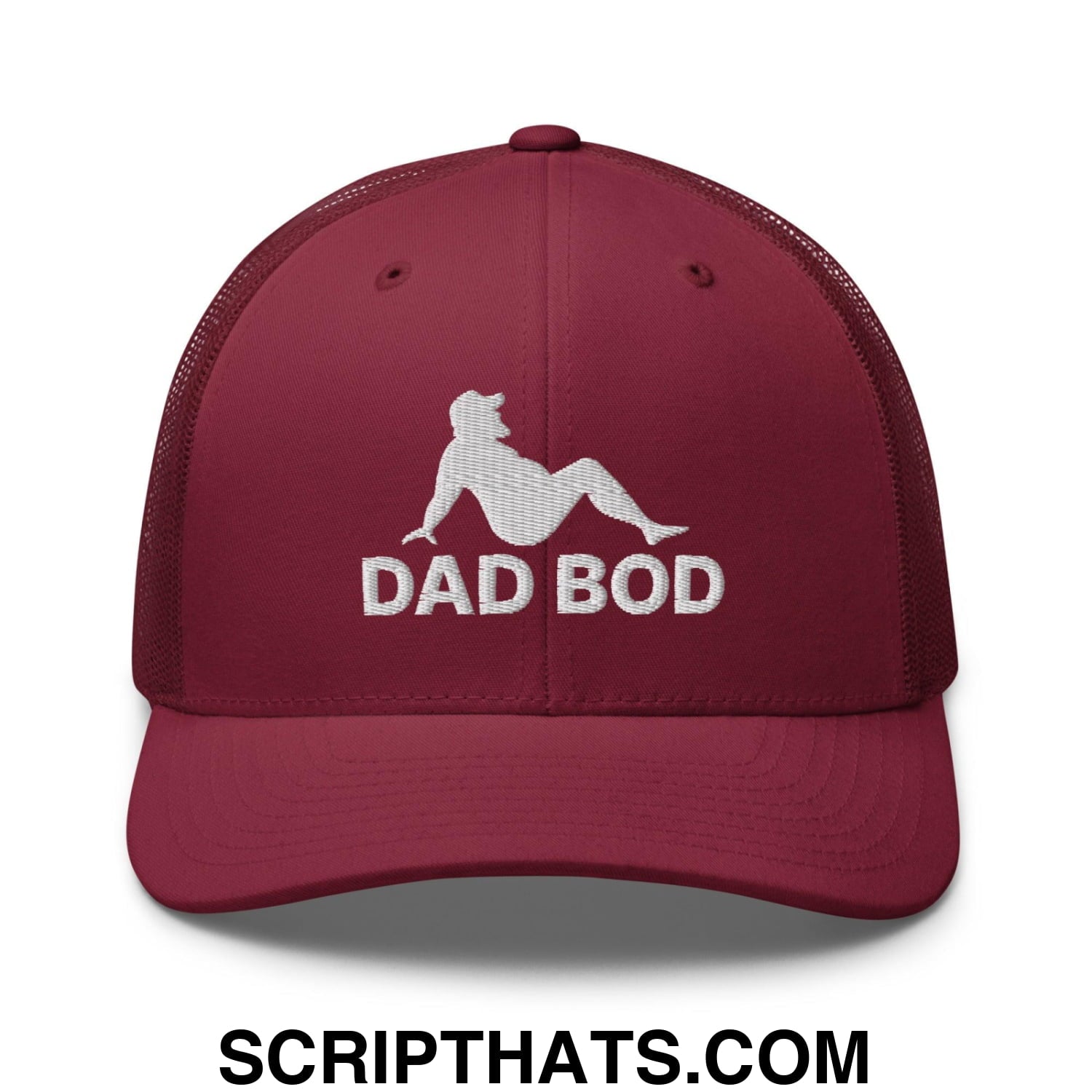 Dad Bod Mud Flap Silhouette Embroidered Mesh Trucker Hat Cranberry