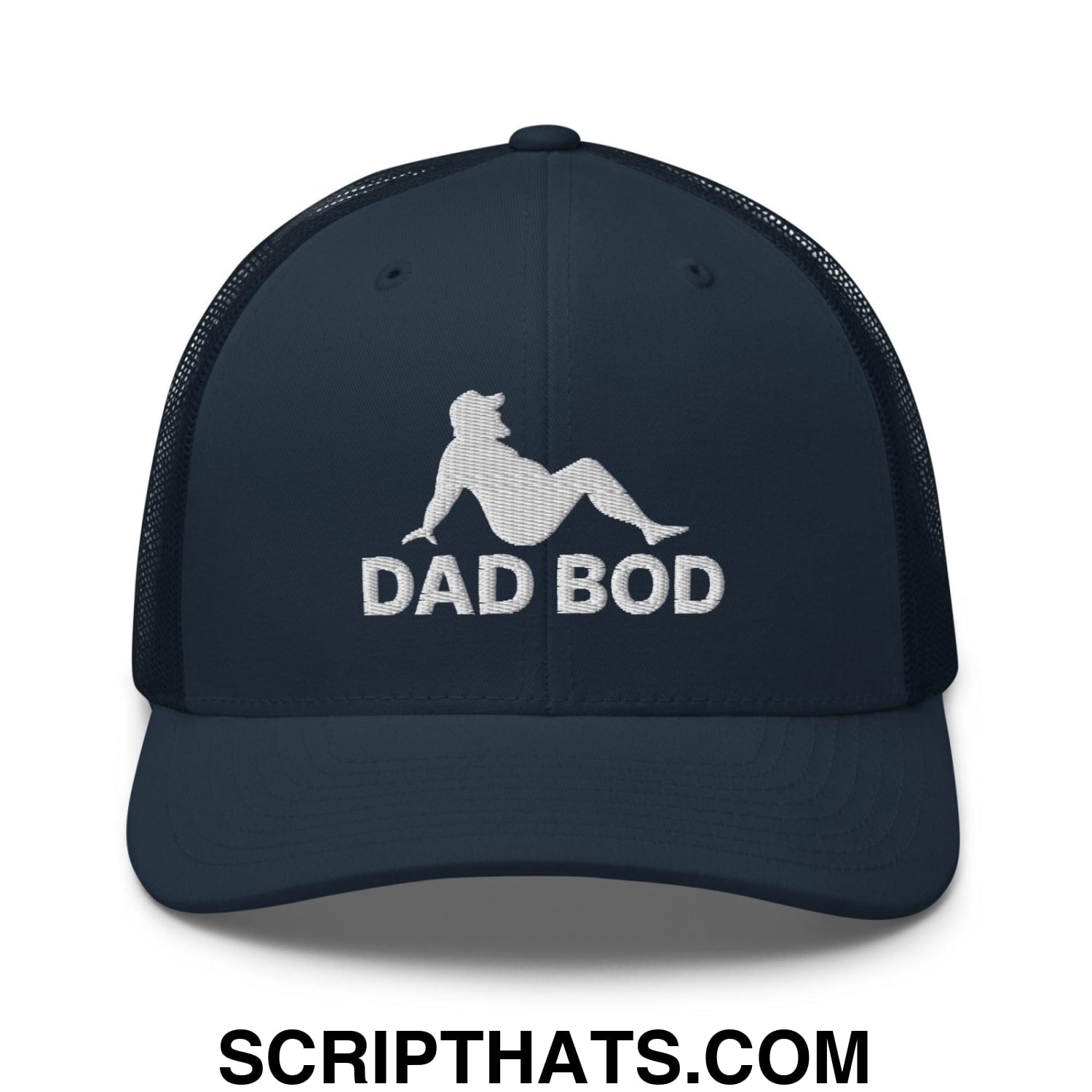Dad Bod Mud Flap Silhouette Embroidered Mesh Trucker Hat Navy