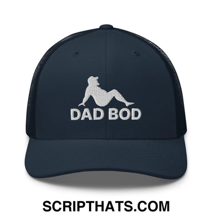 Dad Bod Mud Flap Silhouette Embroidered Mesh Trucker Hat Navy
