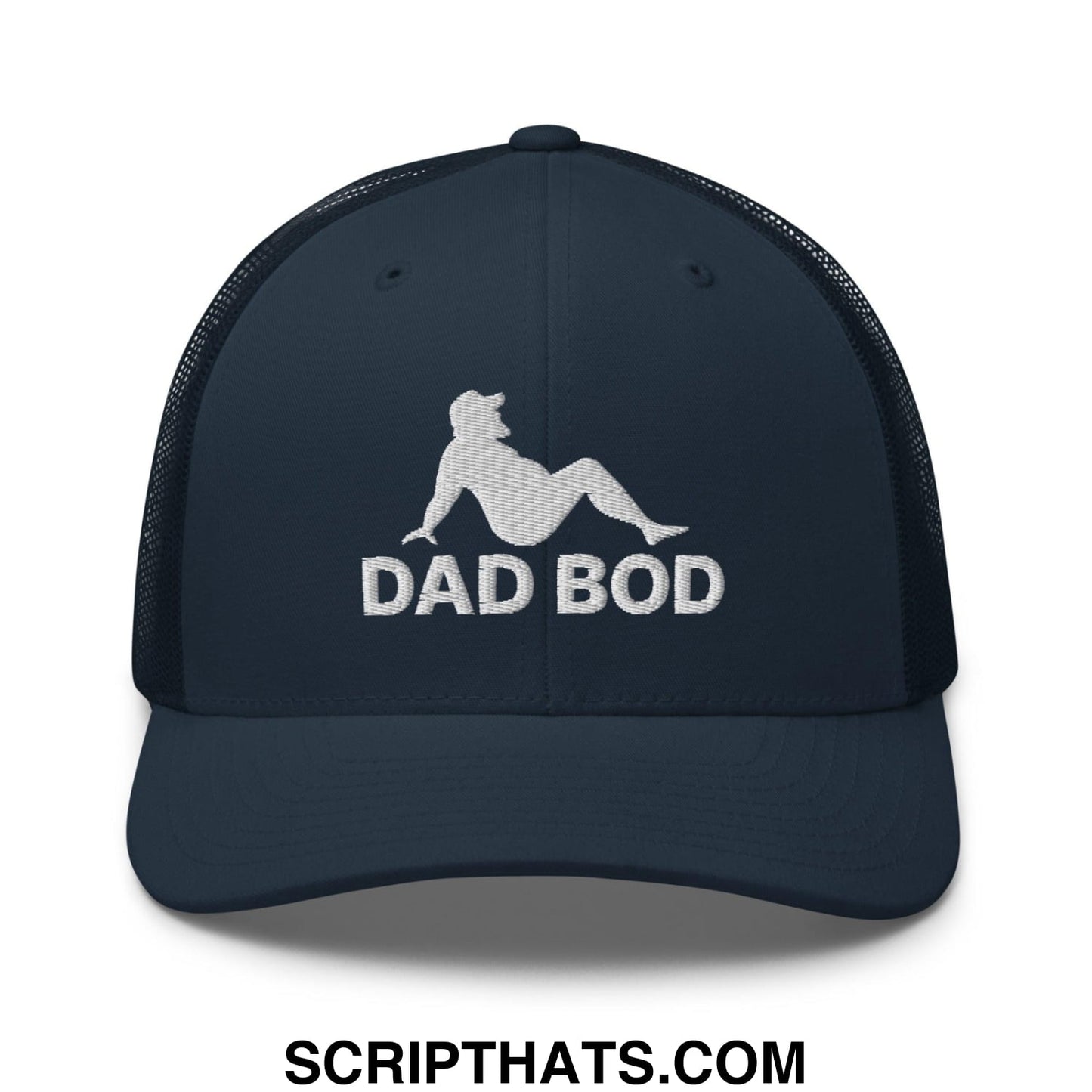 Dad Bod Mud Flap Silhouette Embroidered Mesh Trucker Hat Navy