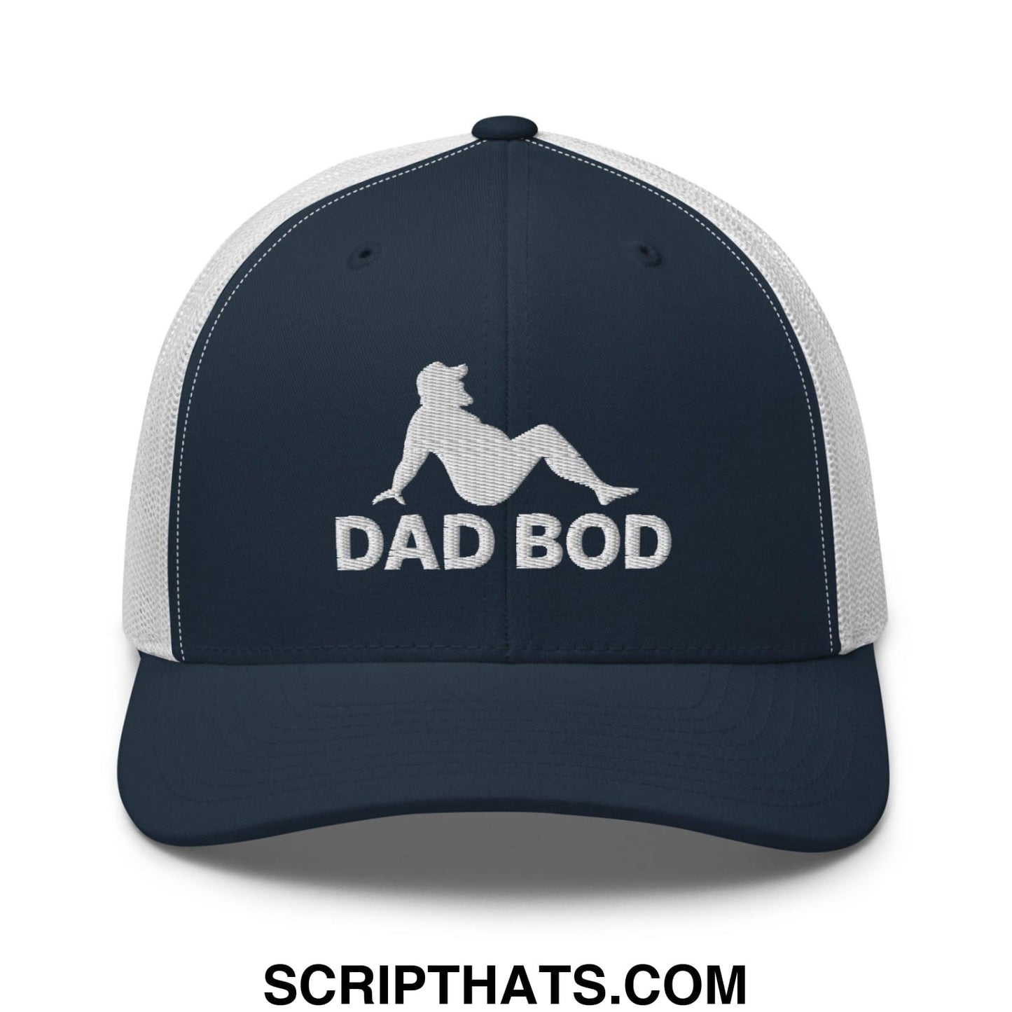 Dad Bod Mud Flap Silhouette Embroidered Mesh Trucker Hat Navy White