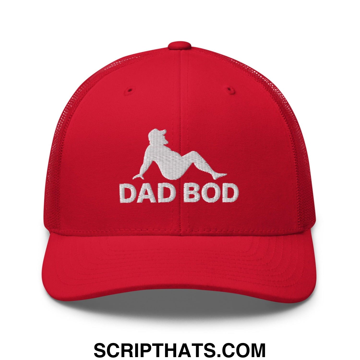Dad Bod Mud Flap Silhouette Embroidered Mesh Trucker Hat Red