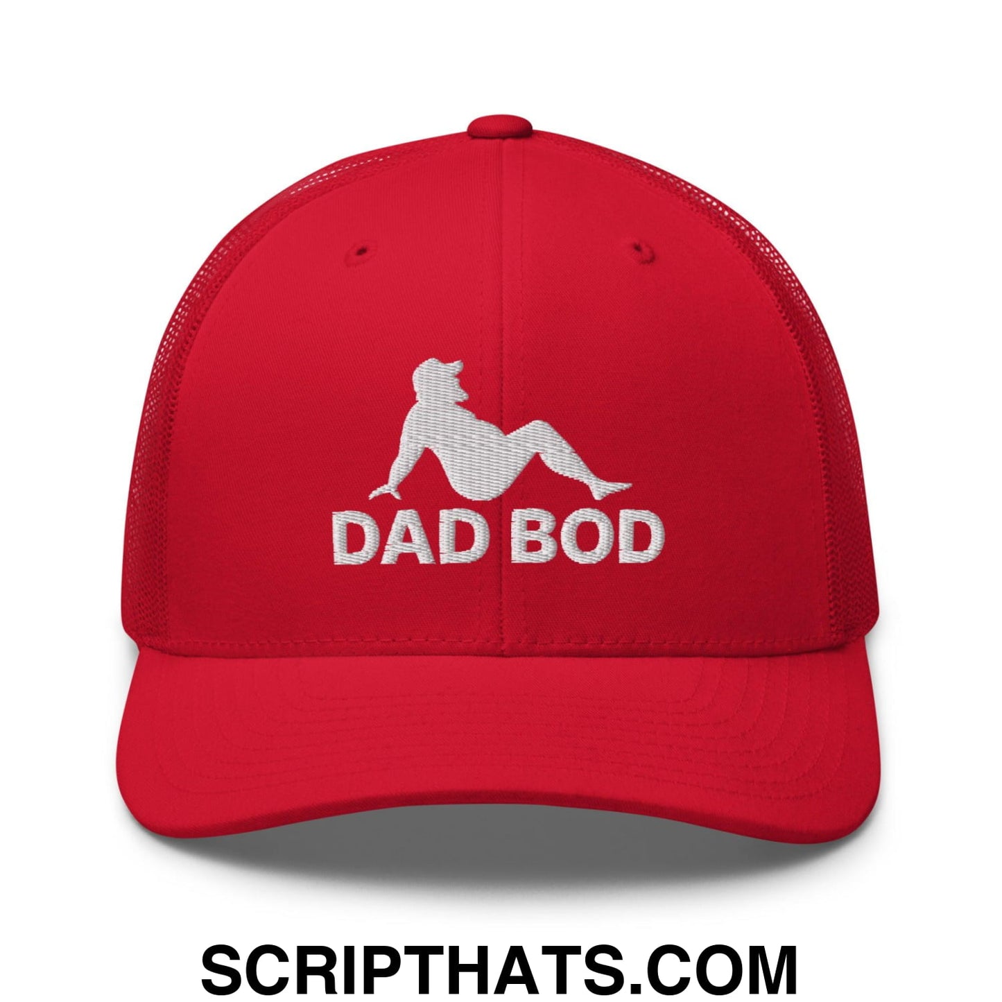 Dad Bod Mud Flap Silhouette Embroidered Mesh Trucker Hat Red