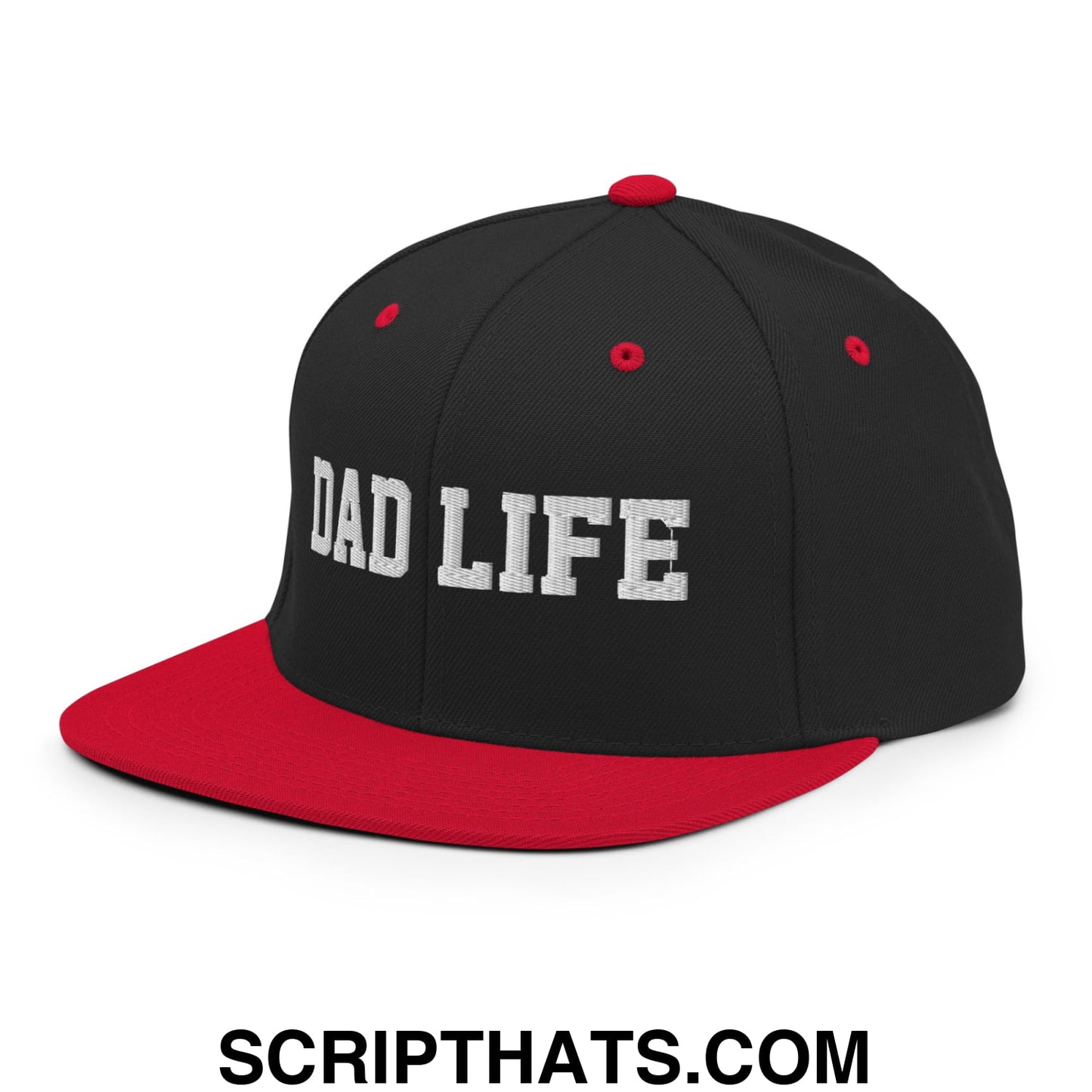 Dad Life Embroidered Flat Bill Brim Snapback Hat Black Red