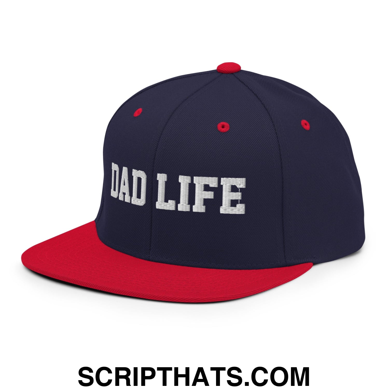 Dad Life Embroidered Flat Bill Brim Snapback Hat Navy Red