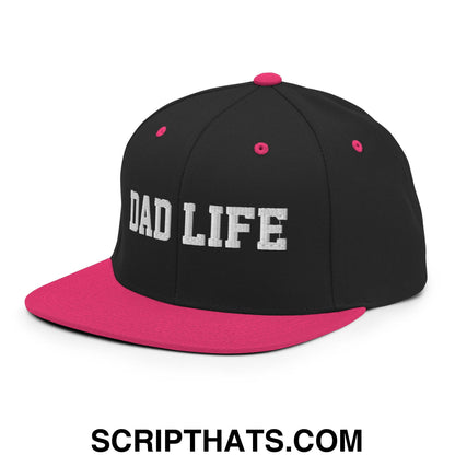 Dad Life Embroidered Flat Bill Brim Snapback Hat Black Neon Pink