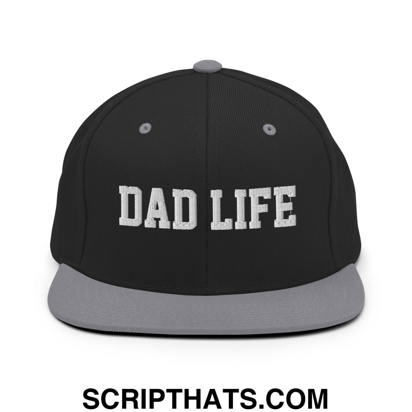 Dad Life Embroidered Flat Bill Brim Snapback Hat Black Silver