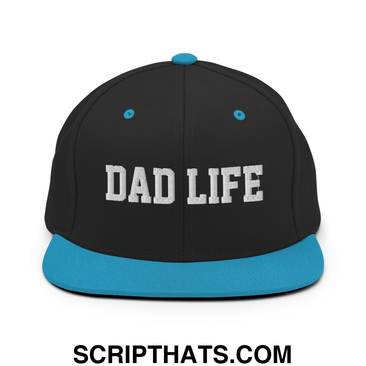 Dad Life Embroidered Flat Bill Brim Snapback Hat Black Teal