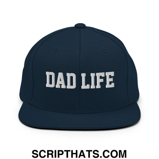 Dad Life Embroidered Flat Bill Brim Snapback Hat Dark Navy