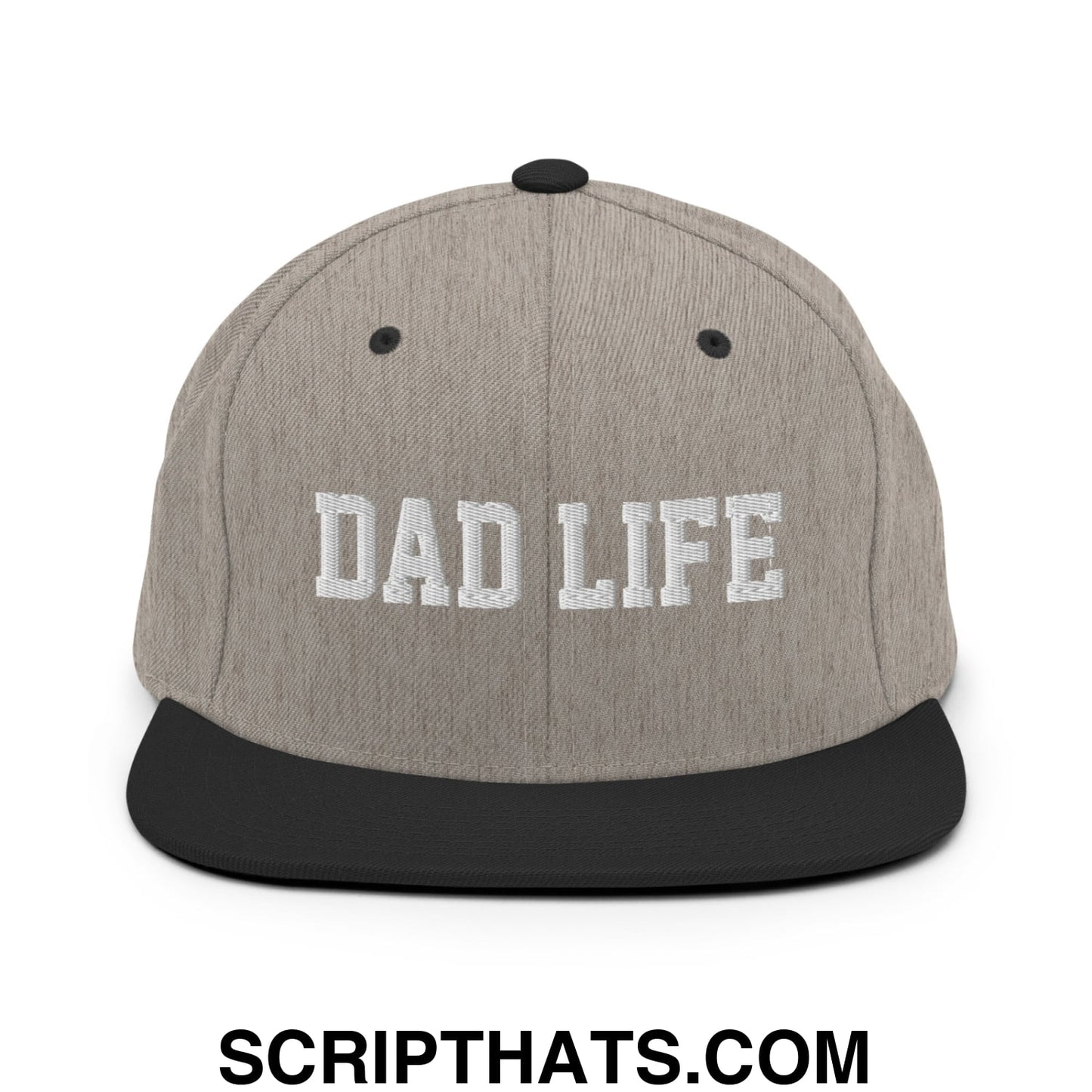 Dad Life Embroidered Flat Bill Brim Snapback Hat Heather Black
