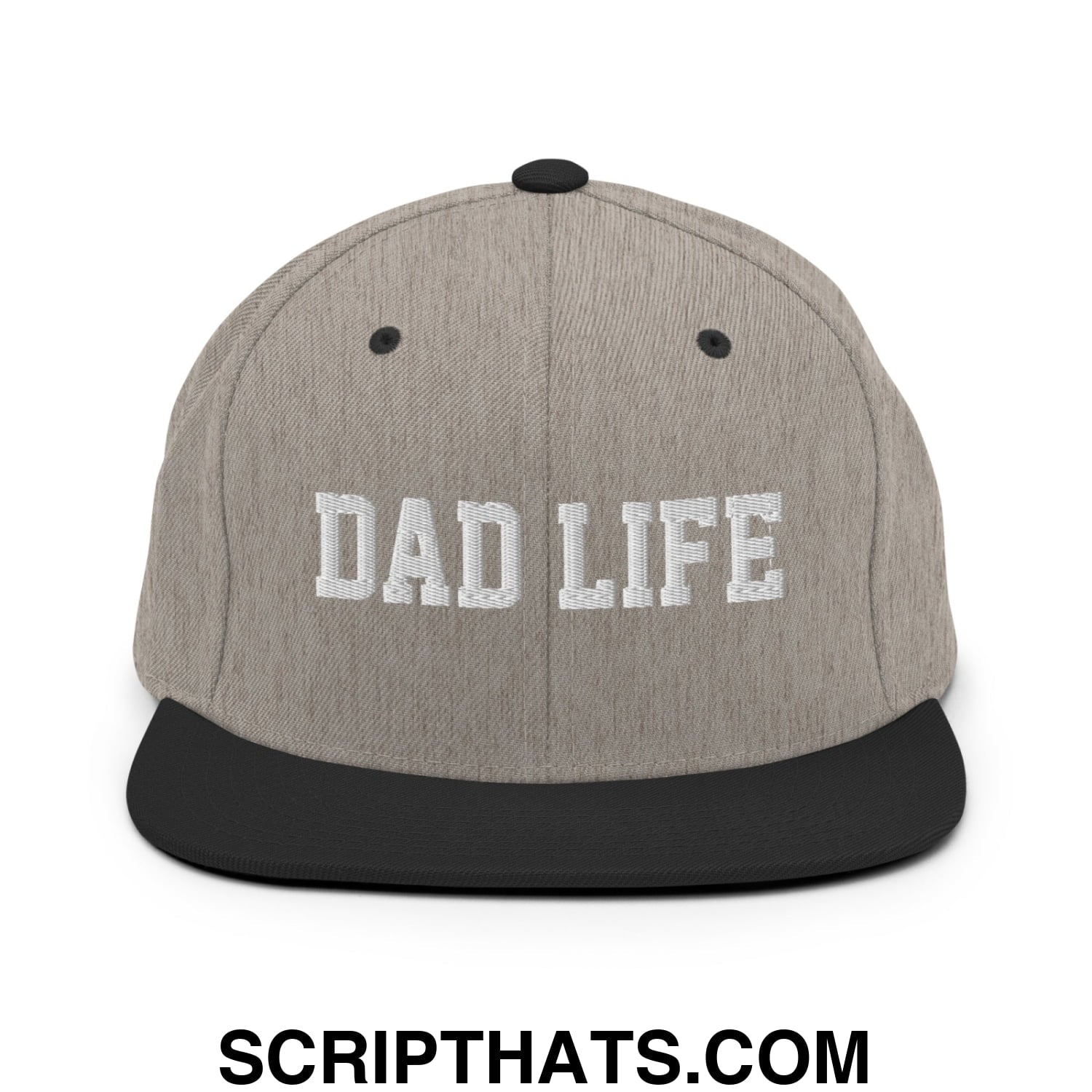 Dad Life Embroidered Flat Bill Brim Snapback Hat Heather Black