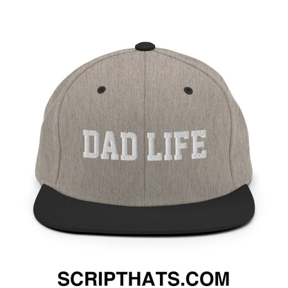 Dad Life Embroidered Flat Bill Brim Snapback Hat Heather Black