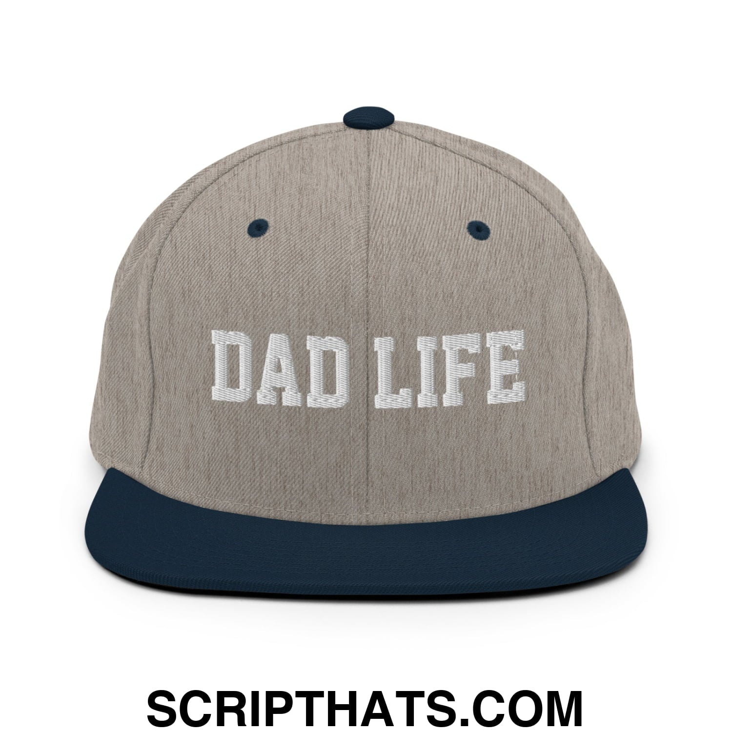 Dad Life Embroidered Flat Bill Brim Snapback Hat Heather Grey Navy