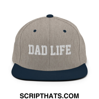 Dad Life Embroidered Flat Bill Brim Snapback Hat Heather Grey Navy