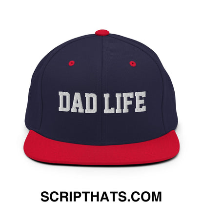 Dad Life Embroidered Flat Bill Brim Snapback Hat Navy Red