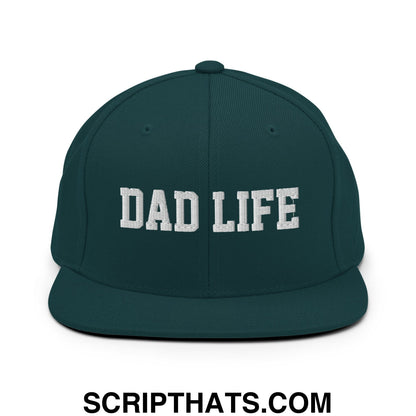 Dad Life Embroidered Flat Bill Brim Snapback Hat Spruce