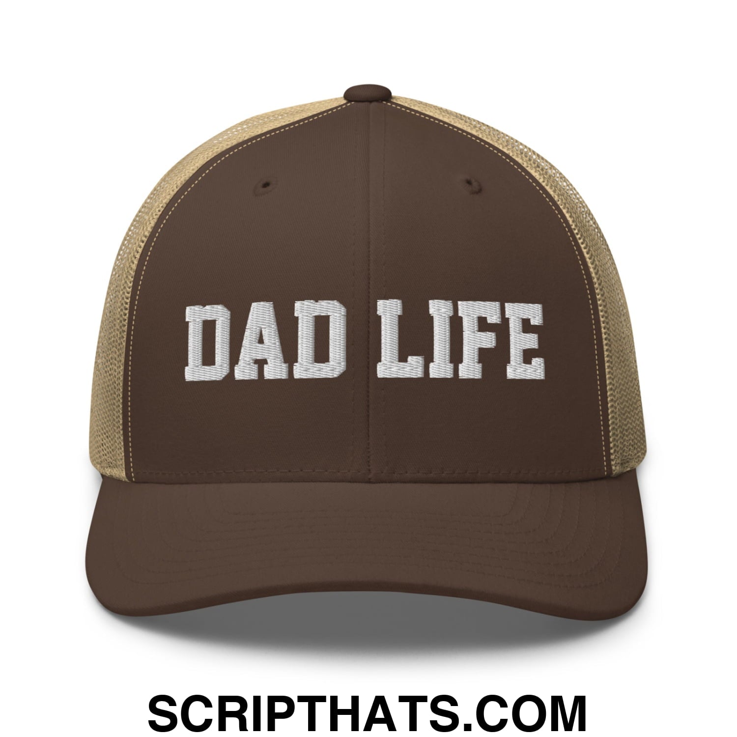 Dad Life Embroidered Mesh Trucker Hat Brown Khaki