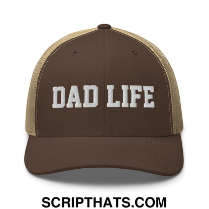 Dad Life Embroidered Mesh Trucker Hat Brown Khaki