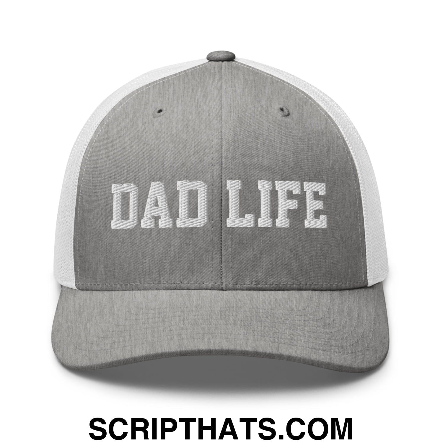 Dad Life Embroidered Mesh Trucker Hat Heather Grey White