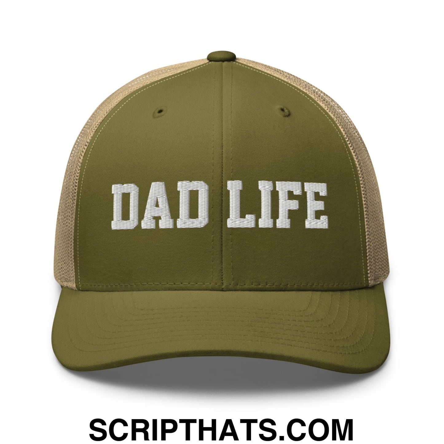 Dad Life Embroidered Mesh Trucker Hat Moss Khaki