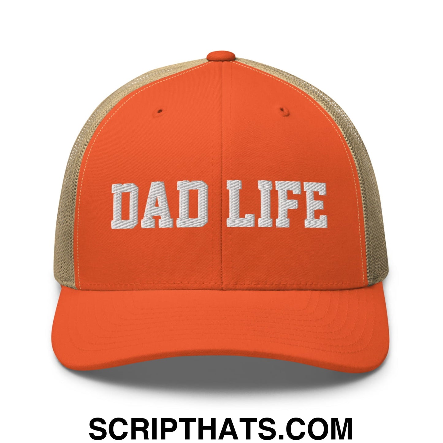 Dad Life Embroidered Mesh Trucker Hat Rustic Orange Khaki