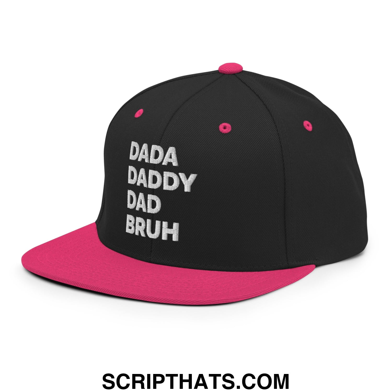 Dada Daddy Dad Bruh Embroidered Flat Bill Brim Snapback Hat Black Neon Pink