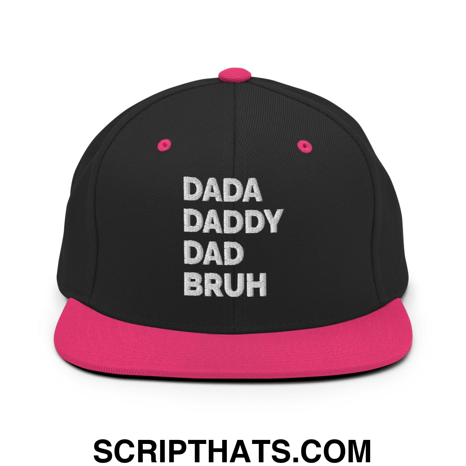 Dada Daddy Dad Bruh Embroidered Flat Bill Brim Snapback Hat Black Neon Pink