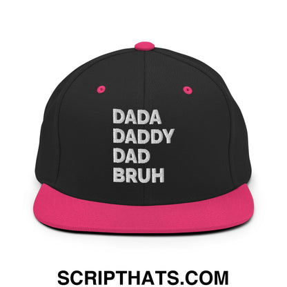 Dada Daddy Dad Bruh Embroidered Flat Bill Brim Snapback Hat Black Neon Pink