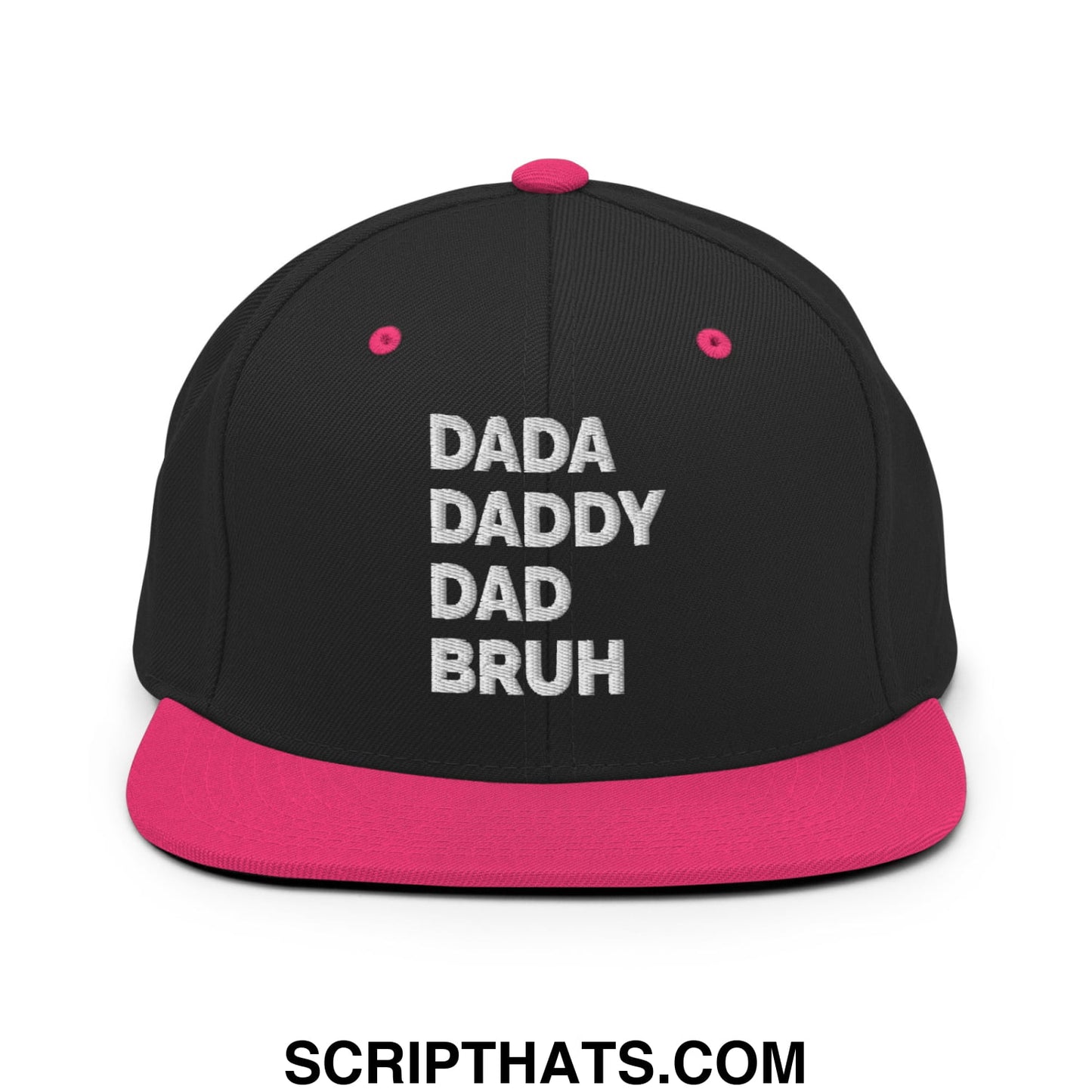 Dada Daddy Dad Bruh Embroidered Flat Bill Brim Snapback Hat Black Neon Pink