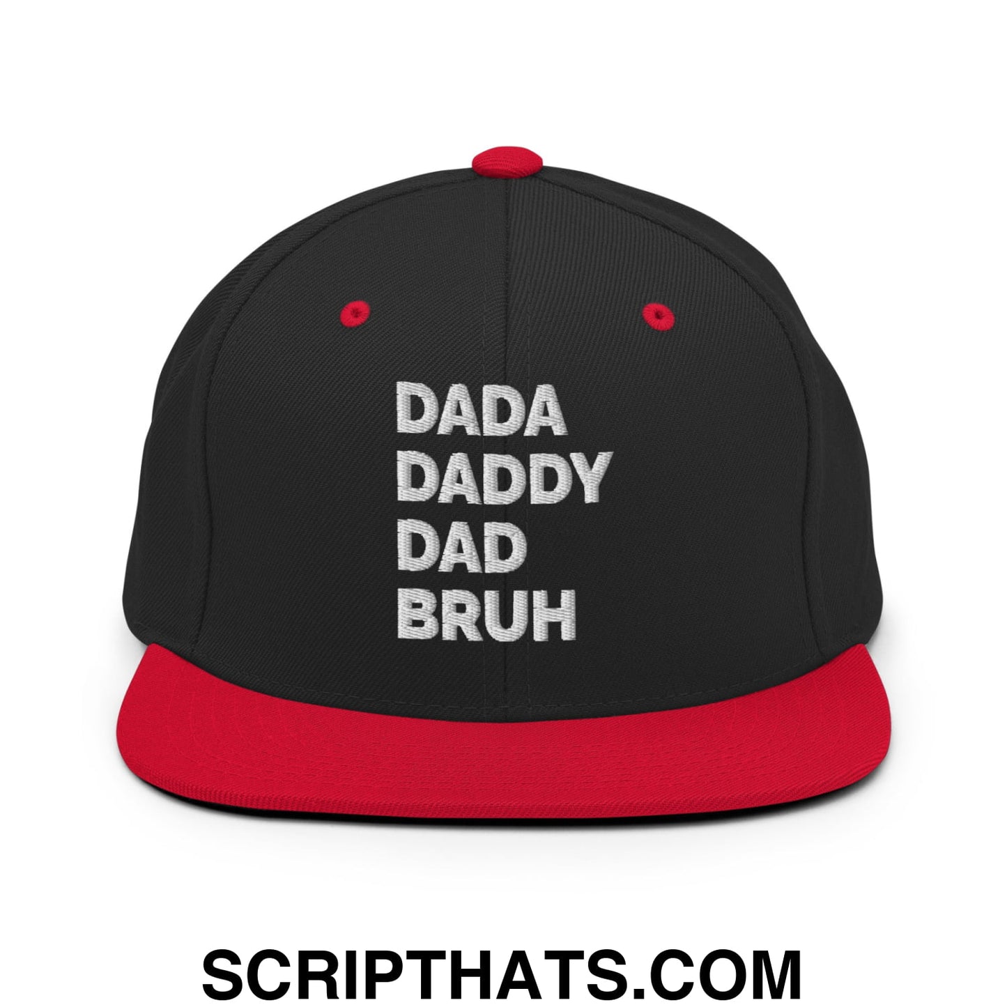 Dada Daddy Dad Bruh Embroidered Flat Bill Brim Snapback Hat Black Red