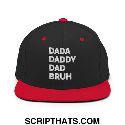 Dada Daddy Dad Bruh Embroidered Flat Bill Brim Snapback Hat Black Red