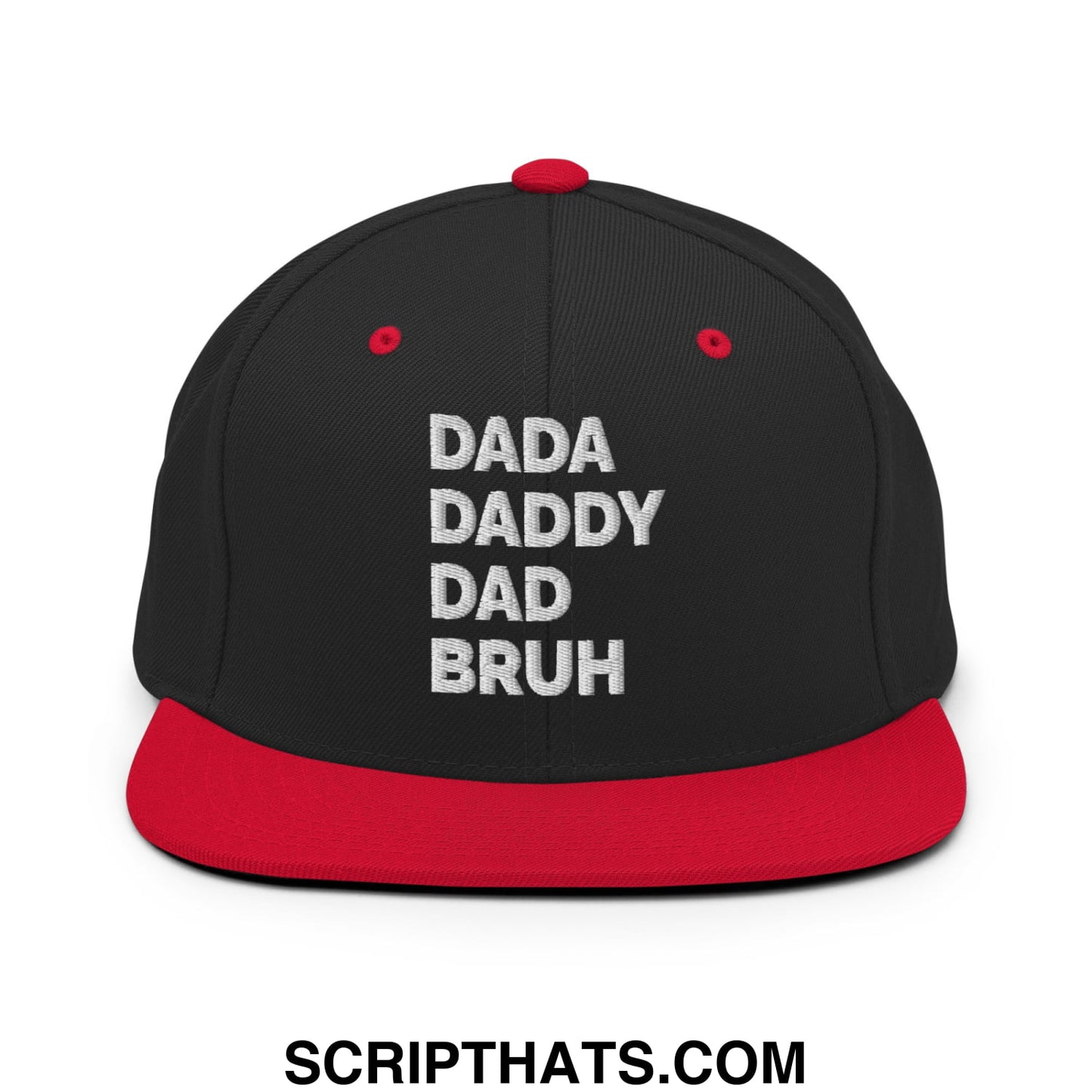 Dada Daddy Dad Bruh Embroidered Flat Bill Brim Snapback Hat Black Red
