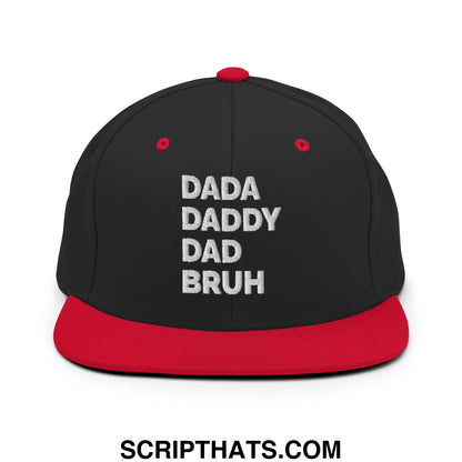 Dada Daddy Dad Bruh Embroidered Flat Bill Brim Snapback Hat Black Red
