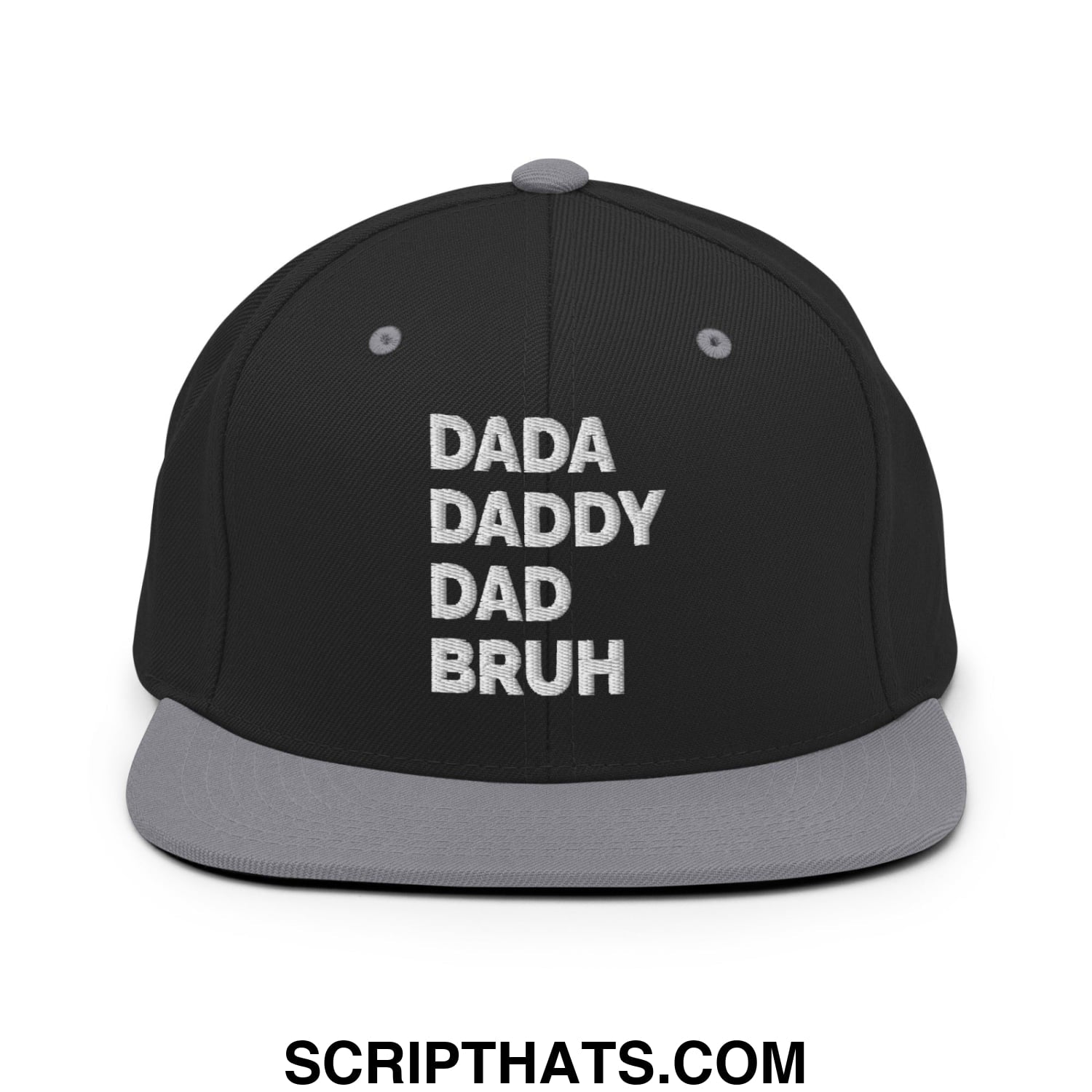 Dada Daddy Dad Bruh Embroidered Flat Bill Brim Snapback Hat Black Silver