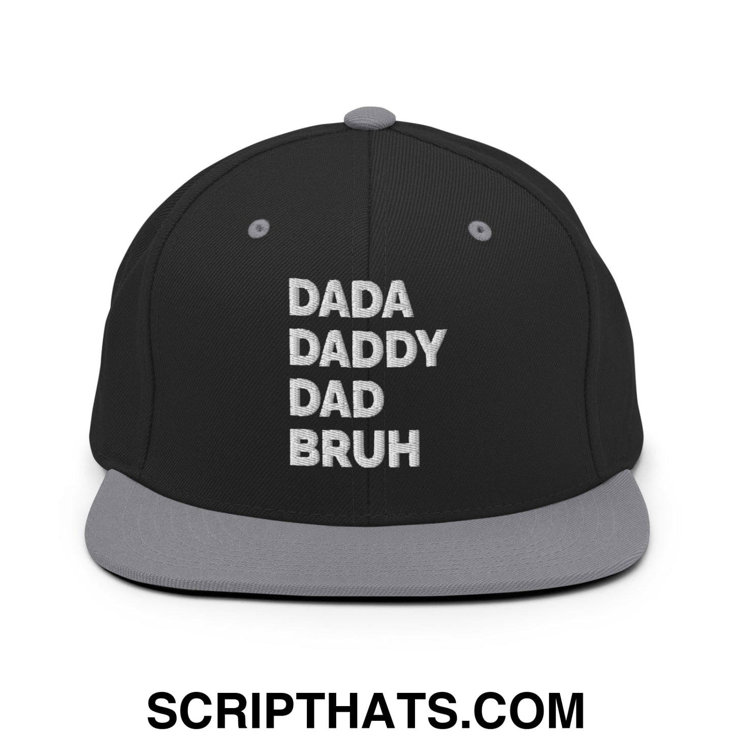 Dada Daddy Dad Bruh Embroidered Flat Bill Brim Snapback Hat Black Silver