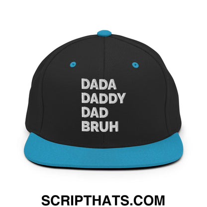 Dada Daddy Dad Bruh Embroidered Flat Bill Brim Snapback Hat Black Teal