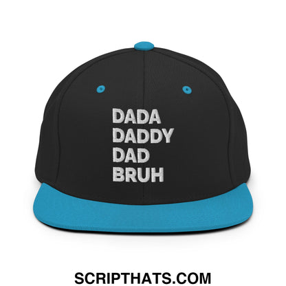 Dada Daddy Dad Bruh Embroidered Flat Bill Brim Snapback Hat Black Teal