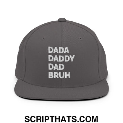 Dada Daddy Dad Bruh Embroidered Flat Bill Brim Snapback Hat Dark Grey